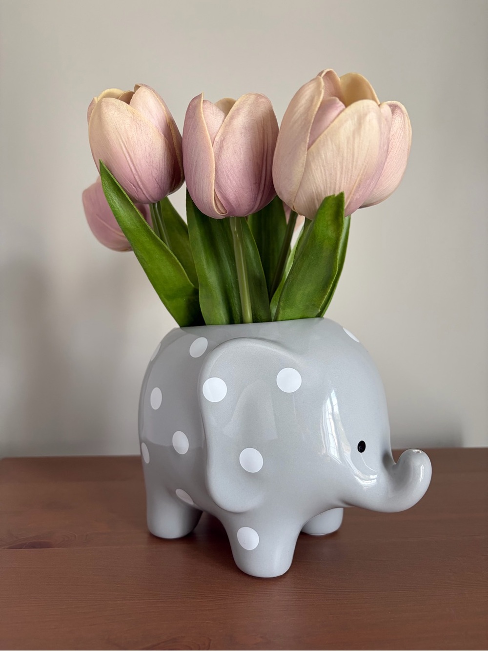 Polka Dot Gray Elephant Ceramic Vase or Planter